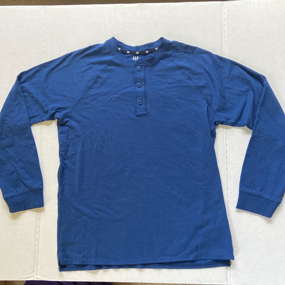 Gap Blue Long Sleeve Henley Shirt Men's size large